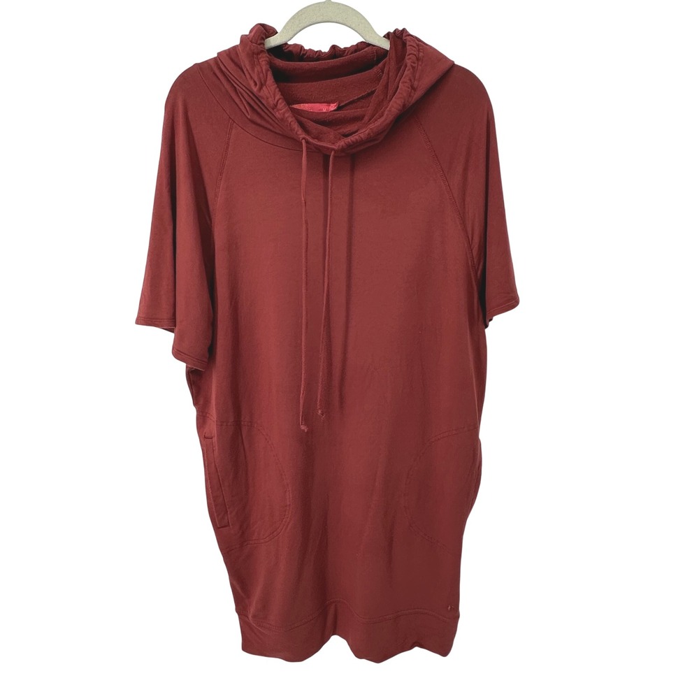 Prana Women's Medium Red Cowl Neck Hooded Short Sleeve Dress with Pockets